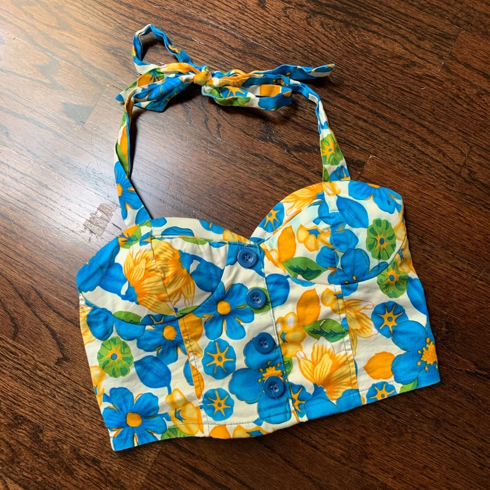 Gorgeous vintage floral bustier halter top!